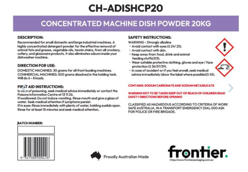 FRONTIER 20KG CONCENTRATED MACHINE DISH POWDER