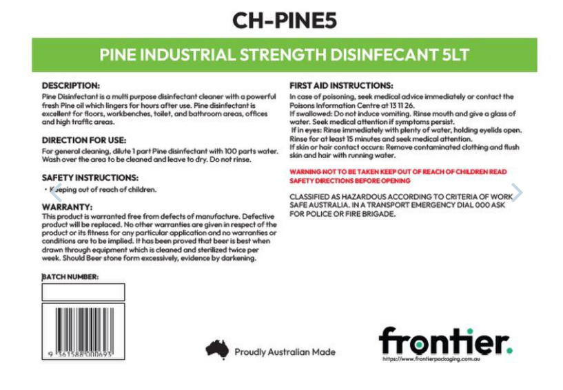 FRONTIER 20LT PINE INDUSTRIAL STRENGTH DISINFECTANT