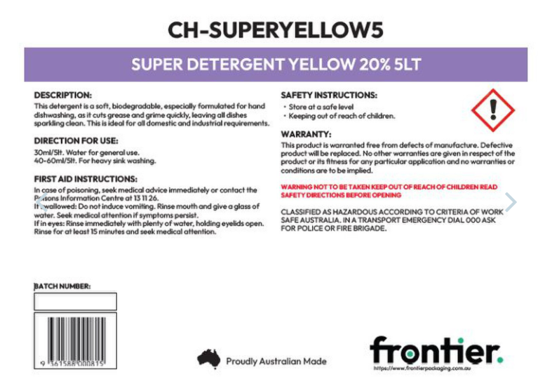 FRONTIER 5LT SUPER DETERGENT YELLOW 20%